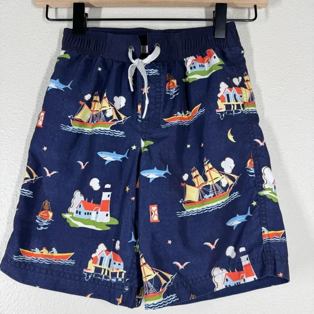 Hanna Andersson Boys Swim Trunks Bundle Tropical Boats Flamingo Size 110-120 6/7